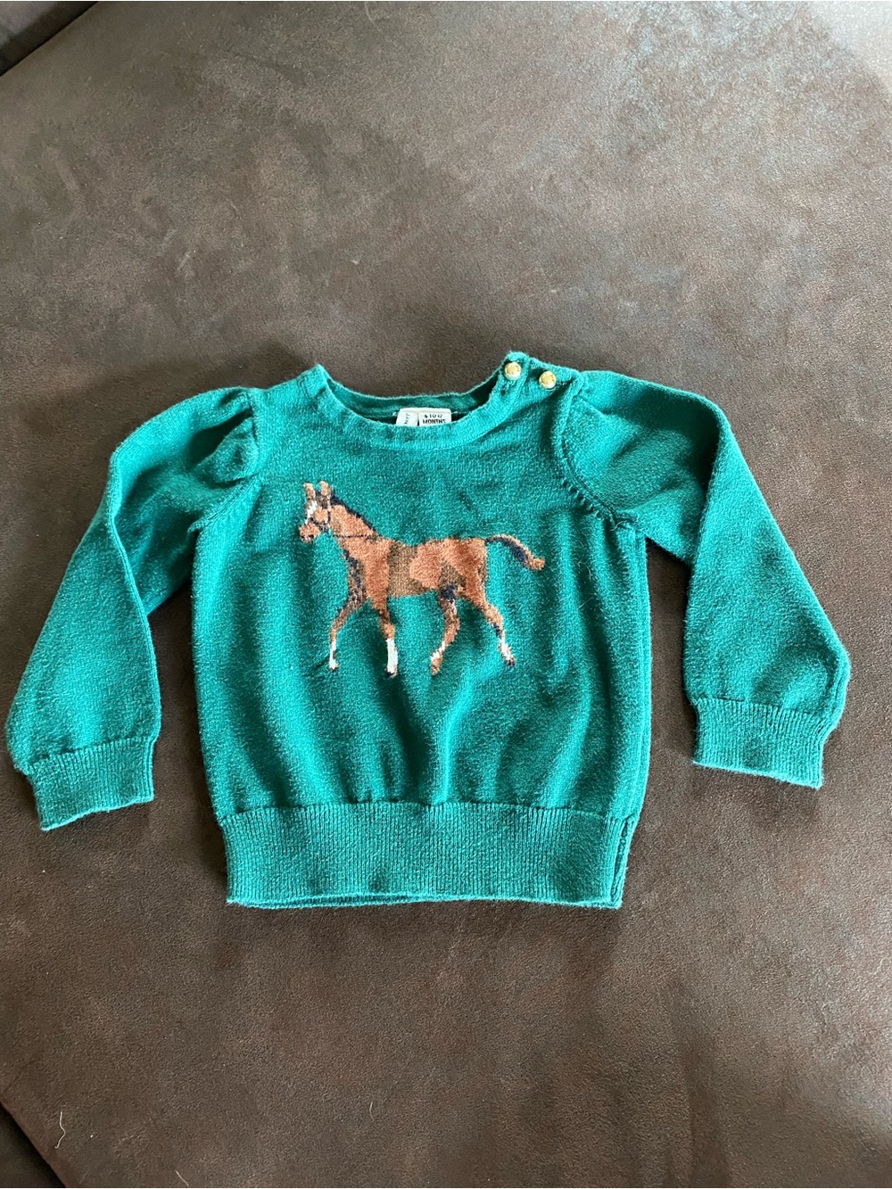 Janie and Jack Teal Knit Sweater with Brown Horse Motif